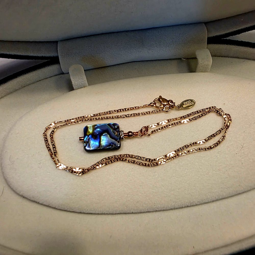 SALE!! Iridescent Shell Pendant and Rose Gold Necklace